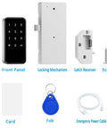 Heavy Duty RFID Lock For Gym Lockers With Password And Keycard Access Secure Cabinet Padlock For Office Drawers components including keypad, locking mechanism, and accessories.