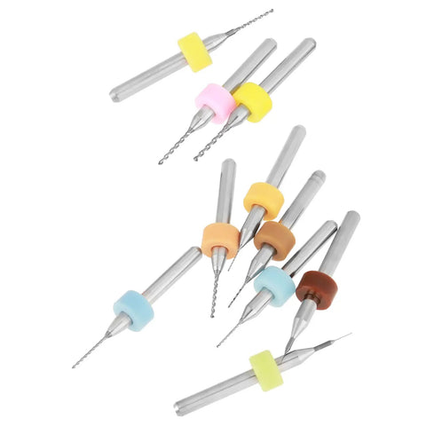 110 Pcs 0.1 To 1.0 Mm Tungsten Carbide Drill Bit Set Ultra Sharp Tips For PCB Circuits And Metalworking Includes Nifty Holder Tough As Nails Design No Fuss Operation Runs Smooth, showing colorful drill bits and rubber holders.