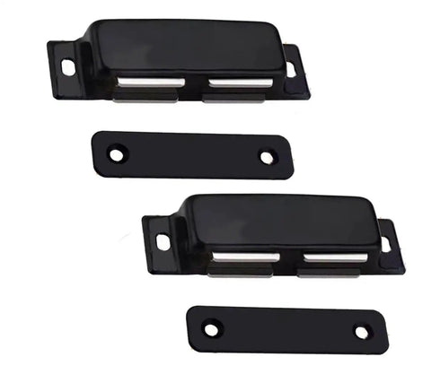 Push To Open Cabinet Catches 2 Pack Magnetic Door Latches, No Fuss Heavy Duty Stainless Steel Cabinet Magnets in black housing, top view.