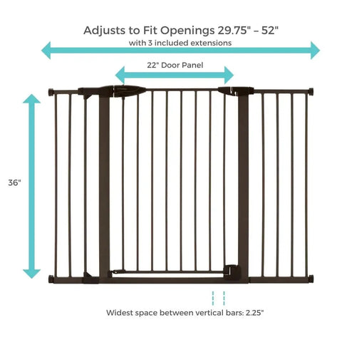 Extra Tall And Wide Pressure Mounted Baby Gate For Doorways, Adjustable 29.75 To 52 Inches Wide And 36 Inches Tall, Graphite Finish