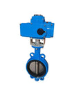 Electric Clip On Butterfly Valve With 4 20mA Output Cast Iron Body Built To Last Rubber Soft Seal Water Valve For Industrial Piping 2 Inch To DN80 Size Easy Switch Adjustment And High Flow Control, blue actuator view
