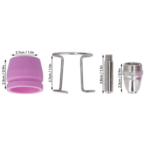 Premium Plasma Torch Rebuild Kit For Welding Pros Featuring Stainless Steel Rings Plus Ceramic Nozzle Conductive Electrode And Complete Consumables Set, includes pink ceramic nozzle and stainless components.