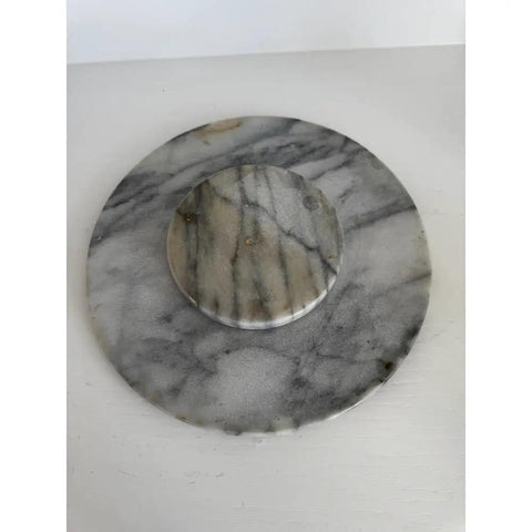 11.75 Inch Marble Lazy Susan Turntable With Vintage Gray Stone Finish on a white surface.