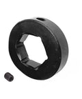 Hex Bore Solid Shaft Collar For 1 1/8 Inch Bore, 2 Inch Outside Diameter, 5/8 Inch Wide, 5/16 By 18 Setscrew, Mild Steel Construction, Precision Machined, Usa Made, Perfect For Securing Shafts In Machinery And Diy Projects. black hex bore shaft collar with setscrew