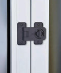 Close-up of Two Pack Kidproof Refrigerator Lock Kit for Fridges and Cabinets on a closed door, featuring turn knob security.