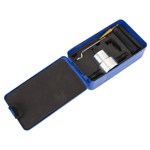 6 Pcs Double Head Metal Sheet Nibbler Cutter Drill Attachment Kit in blue case, includes accessories for metal cutting projects.
