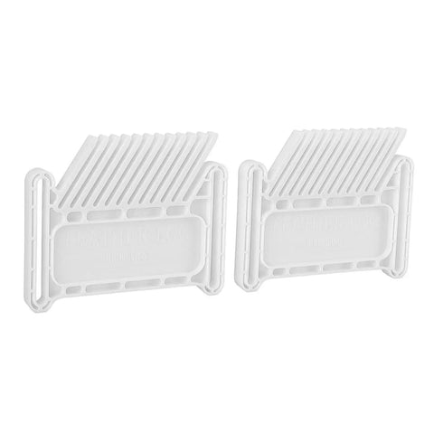 Adjustable Featherboard For Woodworking Shops Straight Up Safety Tool Smooth Operator Solid Choice For Router Table And Table Saw Plus Band Saw Quick Setup No Sweat Shop Essential White Finish, featuring two white plastic units.