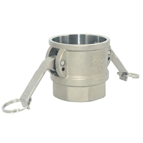 2 Inch Type D Trash Pump Adapter Female Camlock For Cam And Groove Hose Fittings Stainless Steel 316 Heavy Duty Suction Connection For Vacuum Trucks And Water Transfer, side view