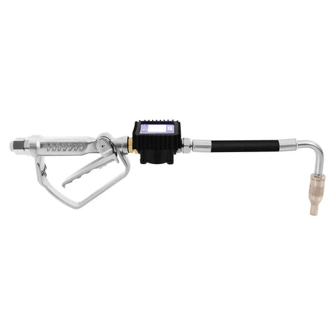Heavy Duty Digital Oil Control Valve Meter Nozzle Pneumatic Flow Gun With Cozy Grip Handle, 22.83 inches, silver black finish.