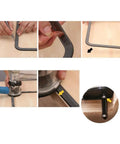 Photographs demonstrating the setup of the Rock Solid Heavy Duty Router Lift With Aluminum Table Insert Plate For Woodworking Shops.