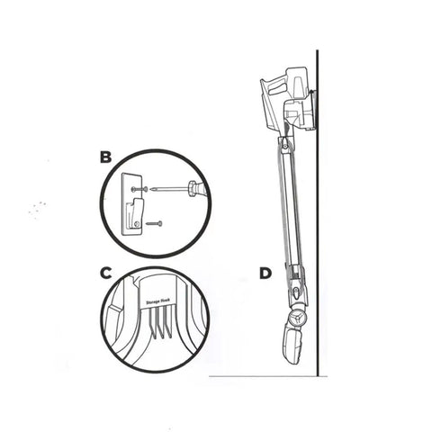 Diagram showing installation of All In One Vacuum Attachment Kit For Shark Wall Mount Models HV300 HV301 HV302 HV303 HV320 HV322