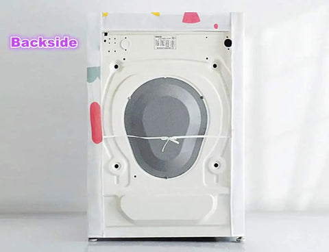 Back view of washing machine with Washing Machine Cover Front Load Waterproof Dustproof Protector With Zipper Access