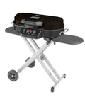 RoadTrip 285 Portable Stand Up Propane Grill With 3 Adjustable Burners Instastart Ignition 20000 BTUs power, black finish, wheels