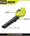 Kick Messy Debris Right Out Of Sight With This Heavy Duty 40 Volt Cordless Leaf Blower featuring variable speed trigger and 550 CFM.