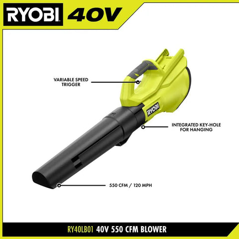 Kick Messy Debris Right Out Of Sight With This Heavy Duty 40 Volt Cordless Leaf Blower featuring variable speed trigger and 550 CFM.