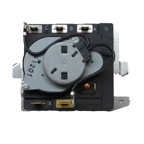 Dryer Timer Replacement DM101 234D1296P004 Compatible With GE Hotpoint, close-up of plug-and-play timer showing connections.