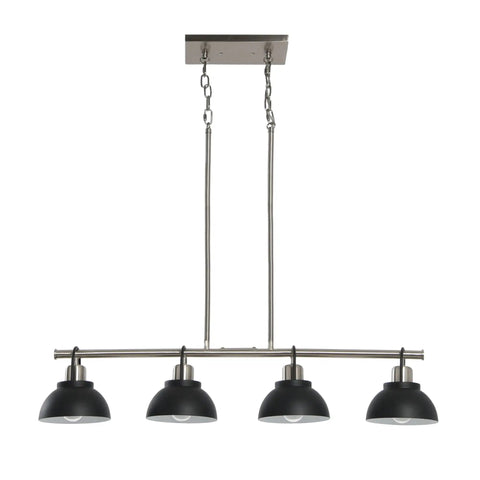 Walsh Four Light Linear Chandelier With Metal Shades In Brushed Nickel And Matte Black Mid Century Vibe Ceiling Fixture With 24 Inch Chains
