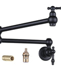 Matte Black Pot Filler Faucet Wall Mount Over Stove With Double Joint Swing Arms Brass Construction Fingerprint Resistant Finish