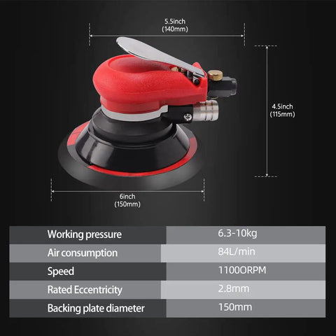 Pro Grade Pneumatic Random Orbital Sander 5 Inch And 6 Inch Palm Tool dimensions and specifications sheet view