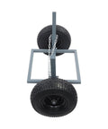 Beefed Up Heavy Duty Log Dolly With Tow Chain, 1500 Lb Capacity Firewood Cart viewed from above showcasing 16 inch rubber tires.