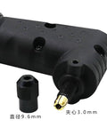 Right Angle Rotary Tool Converter Accessory Turns Tricky Little Spots Into A Quick No Sweat Fix, showing black ergonomic adapter with precision parts.
