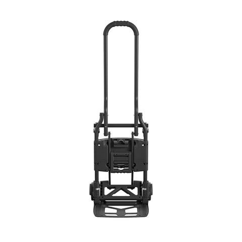 Front view of Shifter Multi-Position Folding Hand Truck and Cart with upright dolly configuration, black frame.