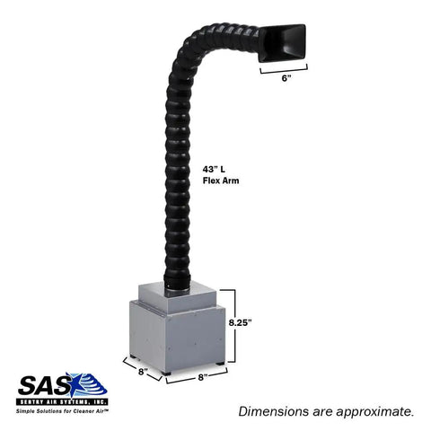 Portable Solder Fume Extractor With Pro Grade Lightweight Build ESD Safe Base showing dimensions and flexible arm