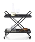 Killer Three Tier Bar Serving Trolley With Rust Free Steel Build And Smooth Tempered Glass Top displaying drinks and dishes.