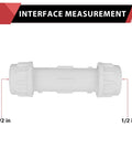 Pack Of 20 Half Inch Pvc Compression Couplings Schedule 40 Tough Rubber Gasket No Fuss Install For Yard Sprinklers Irrigation And Pool Plumbing Cold Water Only, showing 1/2 inch interface measurement.
