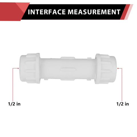 Pack Of 20 Half Inch Pvc Compression Couplings Schedule 40 Tough Rubber Gasket No Fuss Install For Yard Sprinklers Irrigation And Pool Plumbing Cold Water Only, showing 1/2 inch interface measurement.