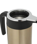 Close-up of the lid and spout of Boss 12V Car Truck Electric Heating Kettle Vacuum Stainless Steel Coffee Pot Water Heater Flask.