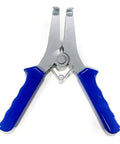 Heavy Duty Miter Spring Clamps Kit For Woodworking Pros With Rustproof Steel Pliers, Spring Loaded Tools Perfect For Picture Framing And Corner Bonding Projects Plus Storage Ring For Easy Organizing. Rustproof steel spring clamp pliers with blue handles, front view