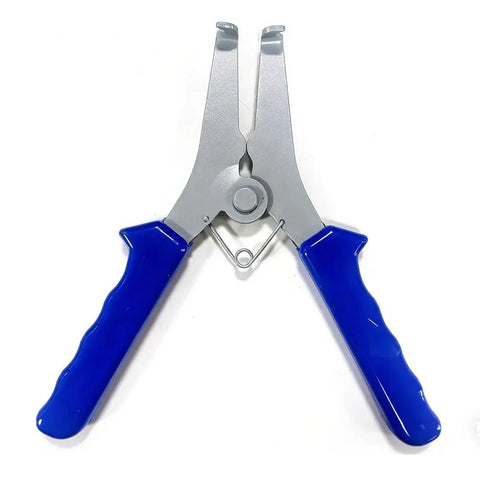 Heavy Duty Miter Spring Clamps Kit For Woodworking Pros With Rustproof Steel Pliers, Spring Loaded Tools Perfect For Picture Framing And Corner Bonding Projects Plus Storage Ring For Easy Organizing. Rustproof steel spring clamp pliers with blue handles, front view