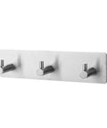 Heavy Duty Double Robe Hook, Slick Black Wall Mount Coat And Towel Organizer For Bathroom, Closet, Foyer Or Fence, with three hooks.