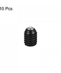 Built Tough M6 X 8mm Ball Point Set Screws With Spring Loaded Plunger 10 Pack High Carbon Steel Hex Socket Grub Fasteners viewed from the side.