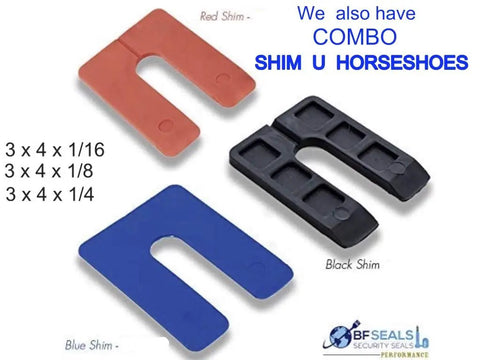 Built Tough Plastic Structural Shim Horseshoe Leveler U Shape Window Door Spacer 3 By 4 By 1 4 Inch Thick Blue Pack Of One Hundred Heavy Duty Adjustable Thickness showing various shim sizes and colors.