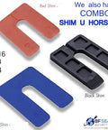 Heavy Duty Stack Shim Levelers For Windows And Doors 4 1/8 X 1 7/8 X 1/16 Inches showing red, blue, and black shim options.