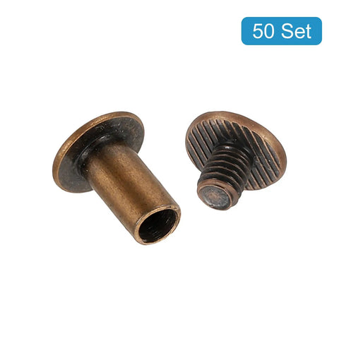 Heavy Duty Chicago Bindpost Screws M5 X 10mm Carbon Steel Antique Bronze Phillips Head hardware in a 50 set.