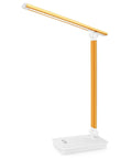 Side view of Must Have LED Desk Lamp With USB Charger, Dimmable Eye Caring Light, orange and white modern folding design