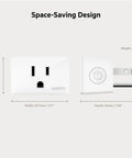 Smart Plug With Thread For HomeKit And Siri Control NFC Easy Setup Apple iPhone iPad Compatible Outlet For Home Automation Works With Apple Home App No Hub Needed White, showing front and side dimensions.
