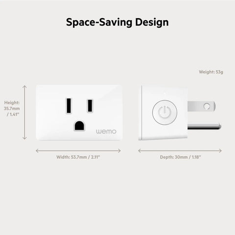 Smart Plug With Thread For HomeKit And Siri Control NFC Easy Setup Apple iPhone iPad Compatible Outlet For Home Automation Works With Apple Home App No Hub Needed White, showing front and side dimensions.