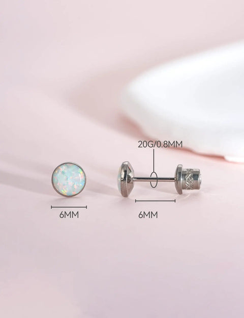 Solid Implant Grade Titanium Screw Back Earrings Made For Sensitive Skin With Hypoallergenic F136 Studs That Stay Put And Keep Your Jewelry Low Drama Always, 6mm, opal stone, 0.8mm post gauge.