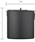 Side view of Two Person Camping Cook Set with 5.5" diameter, 6.25" tall lightweight two liter hard anodized pot.