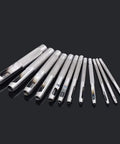 Heavy Duty Leather And Canvas Hole Punch Set, 12 Piece Hollow Punch Tool Kit With Sizes From 1mm To 10mm, Ergonomic Grip, arranged in a row