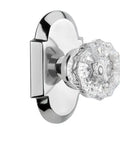 Cottage Style Door Plate With Crystal Glass Knob Privacy Lock Set 2 3 Eighths Backset Bright Chrome Old-School Charm Solid Brass