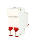 Rock Solid 2P DC Solar Circuit Breaker 1000V Rated Featuring Kickass Overload And Short Circuit Protection For Off Grid Homes And RV Systems No Sweat Installation Guaranteed Smooth Running - side view of dual pole safety switch with red toggles