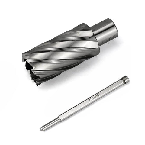 Annular cutter, 3/4-inch HSS with Weldon shank; angled view shows accompanying shank for magnetic drill press.