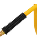 Close-up of the hose end from the Enclosed 3 By 8 Inch By 50 Foot Air Hose Reel With Auto Retract And Stop Anywhere Locking Spring Powered Drive.