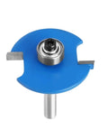 Kick Ass Biscuit Cutter Tool For T Slot Joinery With 6Mm And 6.35mm Shanks, blue cutter with steel bearing for woodworking tasks.