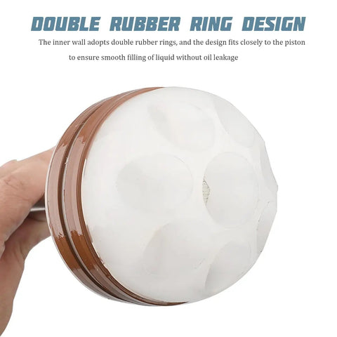 Close-up of double rubber ring design on No Fuss Heavy Duty 500cc Car Fluid Extractor Pump with flexible hose.